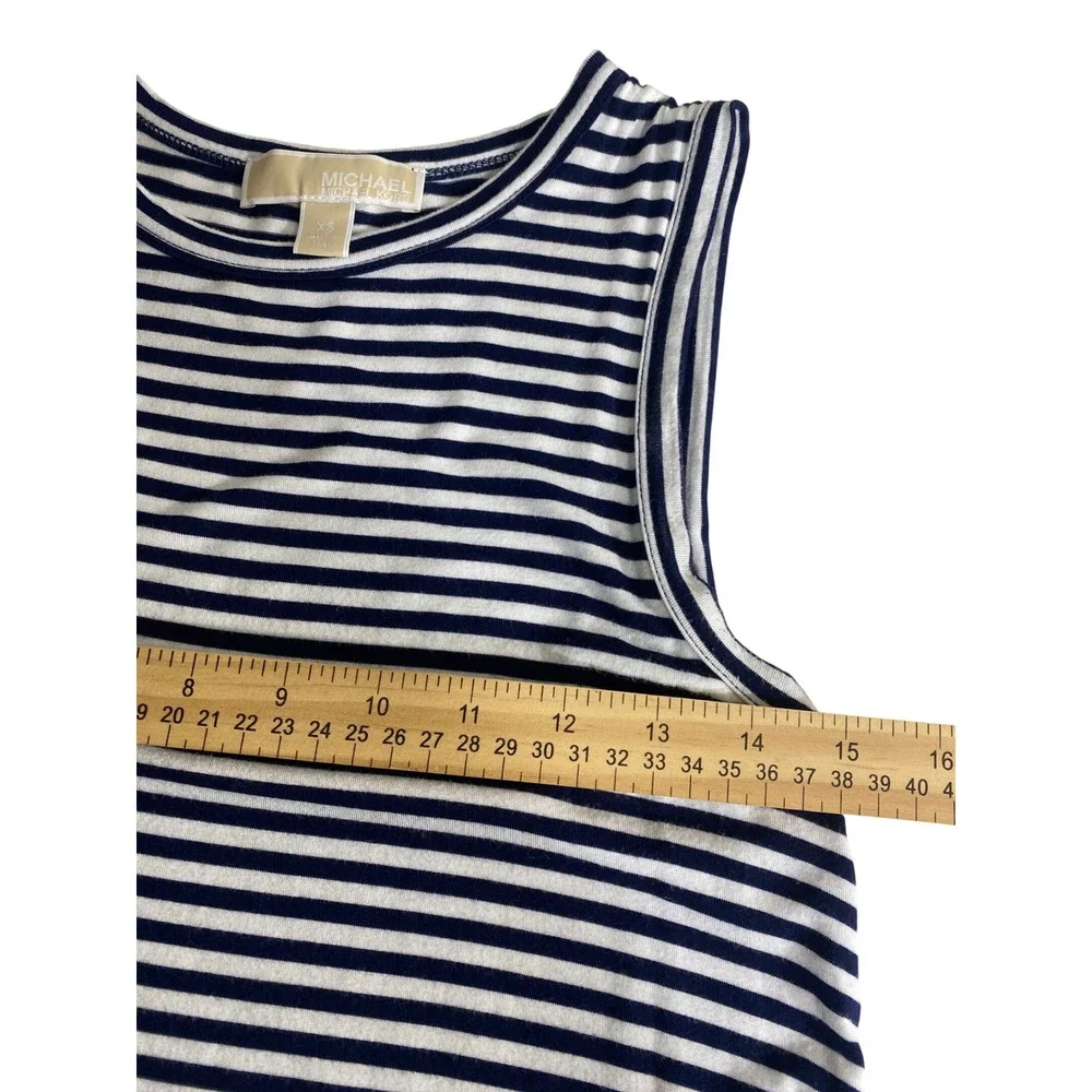 Michael Kors Tank Top Womens XS Blue Excellent Striped Pleated Hem Sleeveless